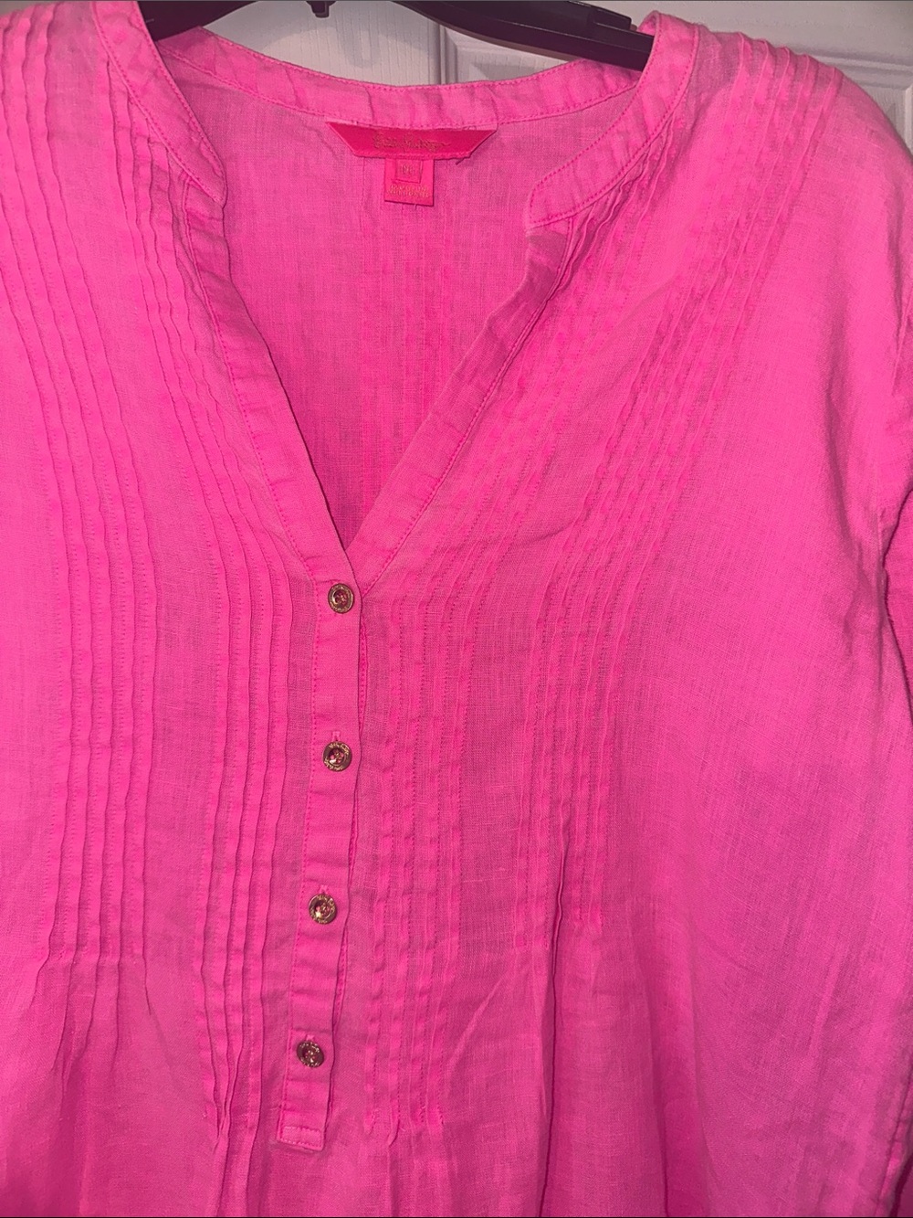 Cute Lilly Pulitzer Pink Linen Tunic Top - Picture 2 of 4